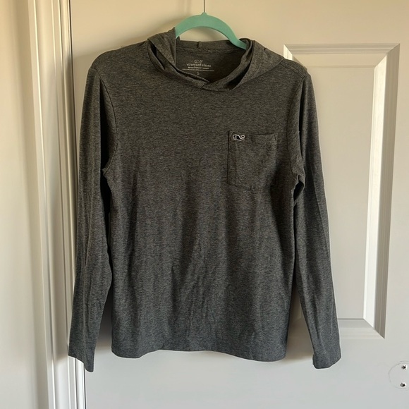 Vineyard Vines Edgartown T Shirt Hoodie Boys Large Gray Striped Performance - Picture 1 of 8